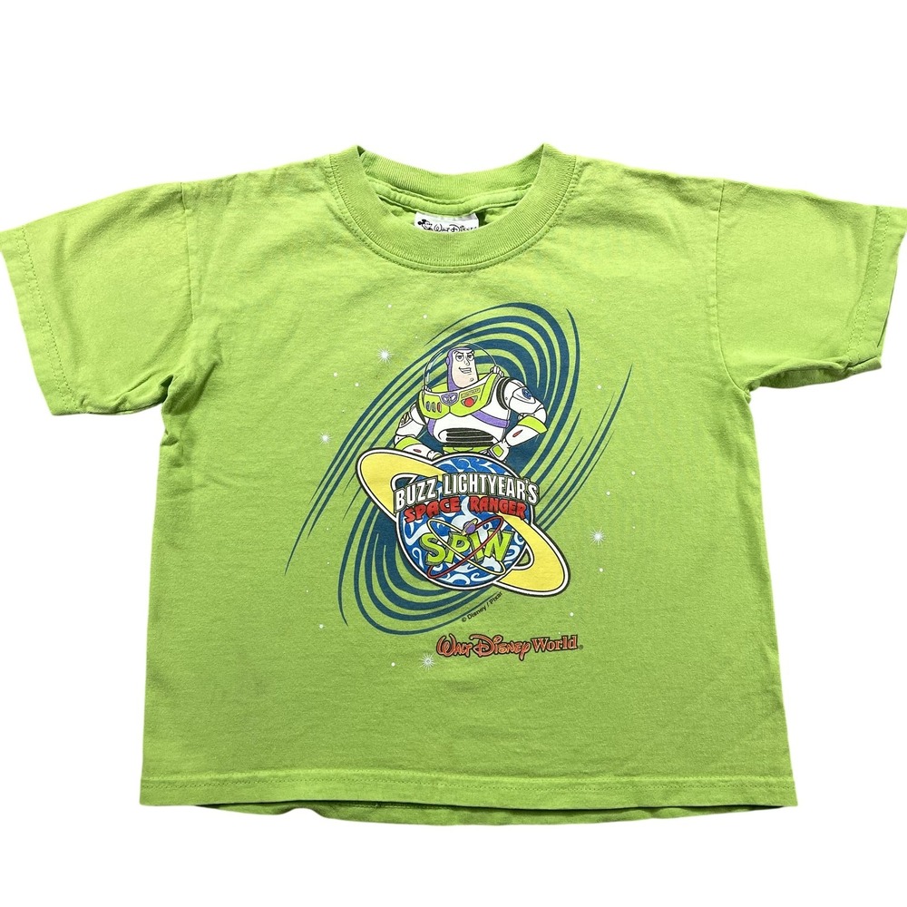 Vintage Disney Shirt Kids XS Green Buzz Lightyear's Space Ranger Spin Walt RARE